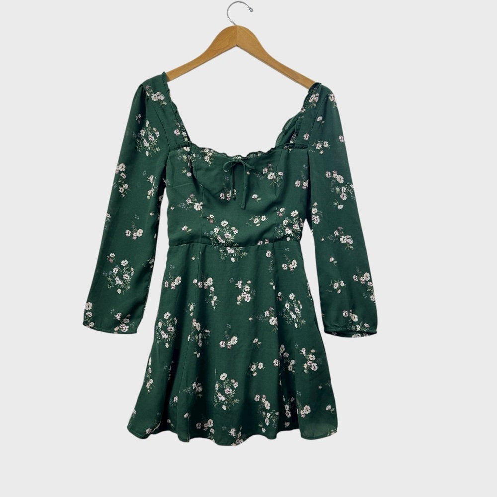 Abercrombie & Fitch Forest Green Floral Long Sleeve Mini Dress - Picture 2 of 11